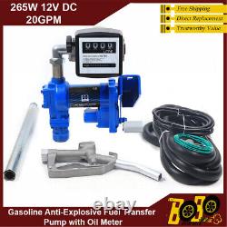 12V 20GPM Fuel Transfer Pump Diesel Gasoline Anti-Explosive with Oil Meter 265W