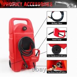 15 Gal HDPE Fuel Caddy Tank with Wheels 10ft Hose Hand Pump Gas Diesel Oil Red
