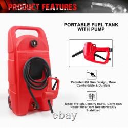 15 Gal HDPE Fuel Caddy Tank with Wheels 10ft Hose Hand Pump Gas Diesel Oil Red