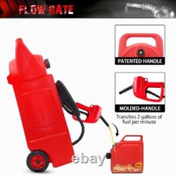 15 Gal HDPE Fuel Caddy Tank with Wheels 10ft Hose Hand Pump Gas Diesel Oil Red