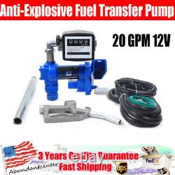 20 GPM Diesel Gasoline Anti-Explosive Fuel Transfer Pump with Oil Meter 12V 265W