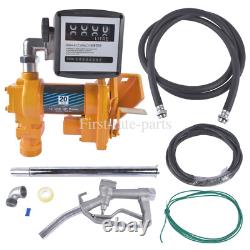 20GPM 12V Yellow Fuel Transfer Pump for Gasoline Diesel withOil Meter + Nozzle Kit