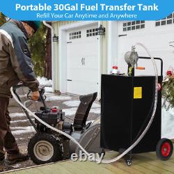 30 Gallon Fuel Gas Caddy Diesel Oil Transfer Tank 4 Wheels Portable with Pump