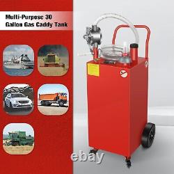 30 Gallon Gas Caddy Fuel Diesel Transfer Tank Rotary Pump Oil Container 9FT Hose