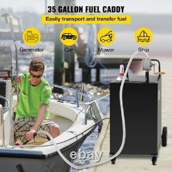 35 Gallon Fuel Gas Caddy Diesel Oil Transfer Tank, 4 Wheels Portable, Pump