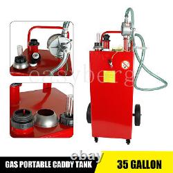 35 Gallon Gas Caddy Fuel Diesel Oil Transfer Tank, 4 Wheels Portable, Pump, Red