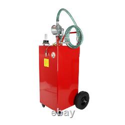35 Gallon Gas Caddy Fuel Diesel Oil Transfer Tank, 4 Wheels Portable, Pump, Red