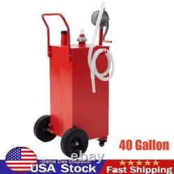 40 Gallon Red Gas Caddy Fuel Diesel Oil Transfer Tank, 4 Wheels Portable Pump