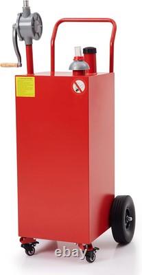 40 Gallon Red Gas Caddy Fuel Diesel Oil Transfer Tank, 4 Wheels Portable Pump