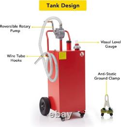 40 Gallon Red Gas Caddy Fuel Diesel Oil Transfer Tank, 4 Wheels Portable Pump