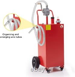 40 Gallon Red Gas Caddy Fuel Diesel Oil Transfer Tank, 4 Wheels Portable Pump
