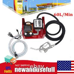 Electric Fuel Transfer Pump Self-priming Oil Diesel Pump Hoses & Nozzle 60L/Min