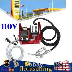 Electric Oil Fuel Diesel Transfer Pump With Meter 110V 2/4m Hose Manual Nozzle US