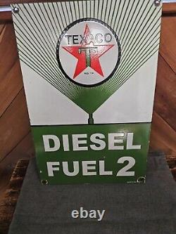 VINTAGE 1955 Texaco Diesel fuel 2 Porcelain Advertising Sign (Green) 18 X 12