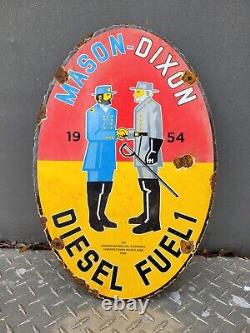 Vintage Mason Dixon Porcelain Sign Diesel Fuel Soldier War Gas Oil Service Oval