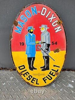 Vintage Mason Dixon Porcelain Sign Diesel Fuel Soldier War Gas Oil Service Oval