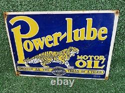 Vintage Power Lube Porcelain Sign Gas Pennsylvania Motor Oil Tiger Diesel Fuel